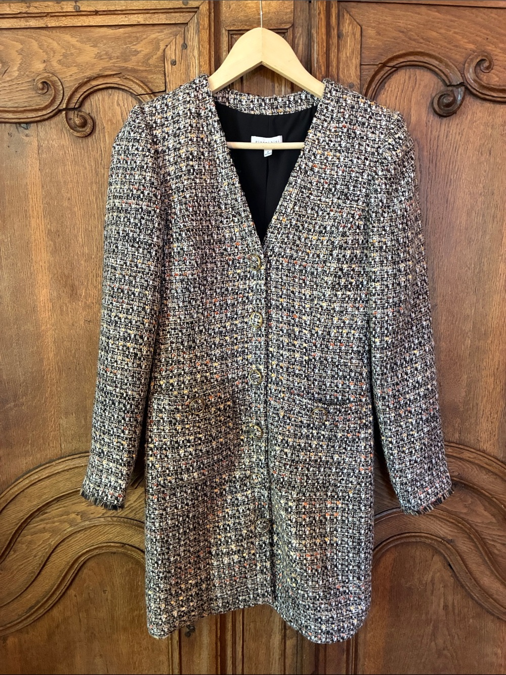 Gianni Bini Tweed Longline Blazer Jacket - Sophisticated Multi-Color Textured - Picture 2 of 11